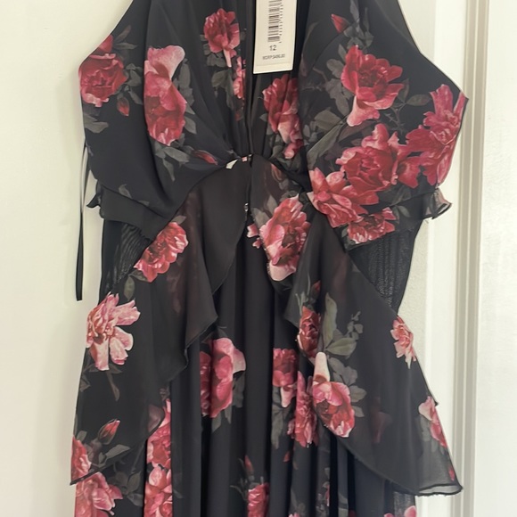 NWT Erin by Erin Fetherston black and floral Chiffon Gown size 12 - Picture 4 of 5